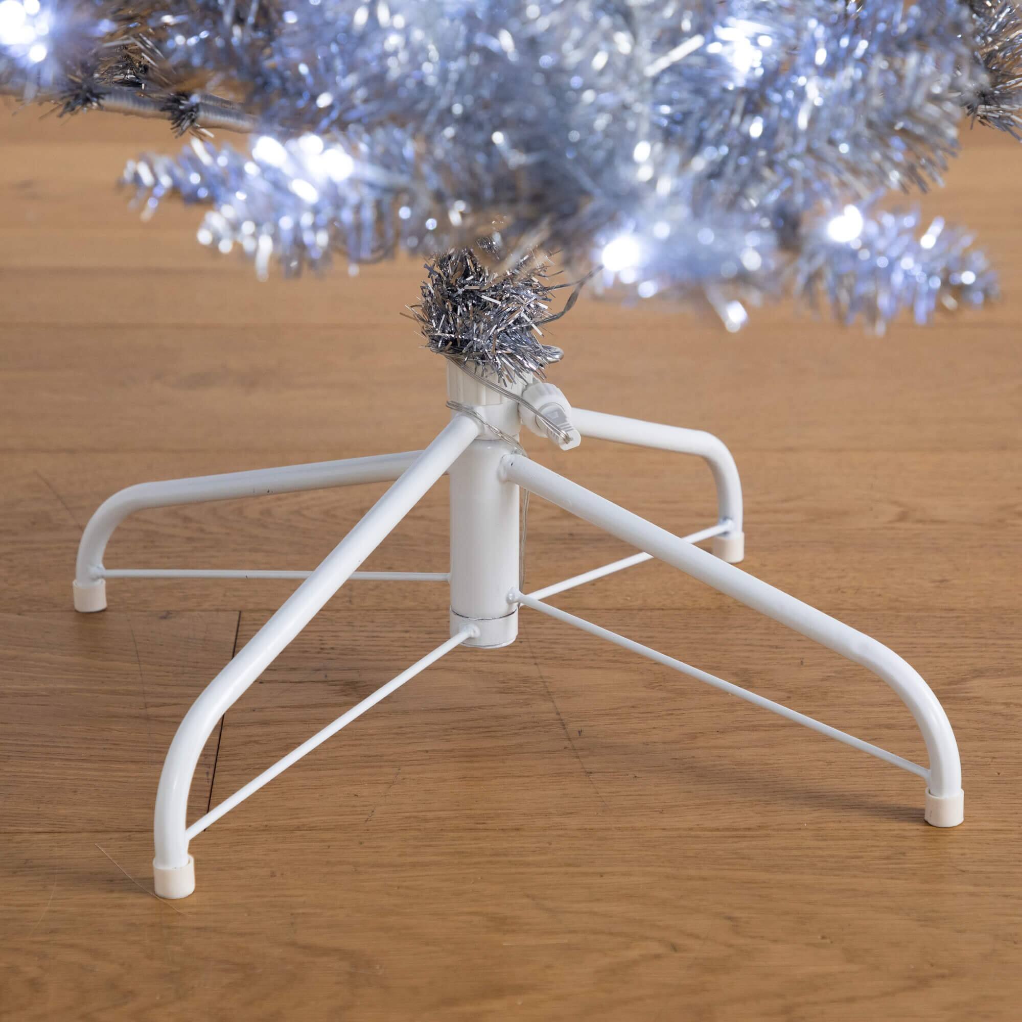 6ft. Pre-Lit Silver Tinsel Artificial Christmas Tree, Cool White Lights
